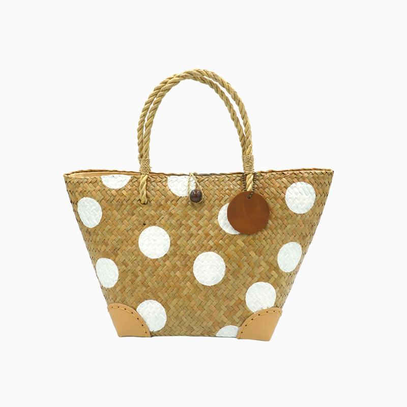 Natural woven krajood polka dot handbag